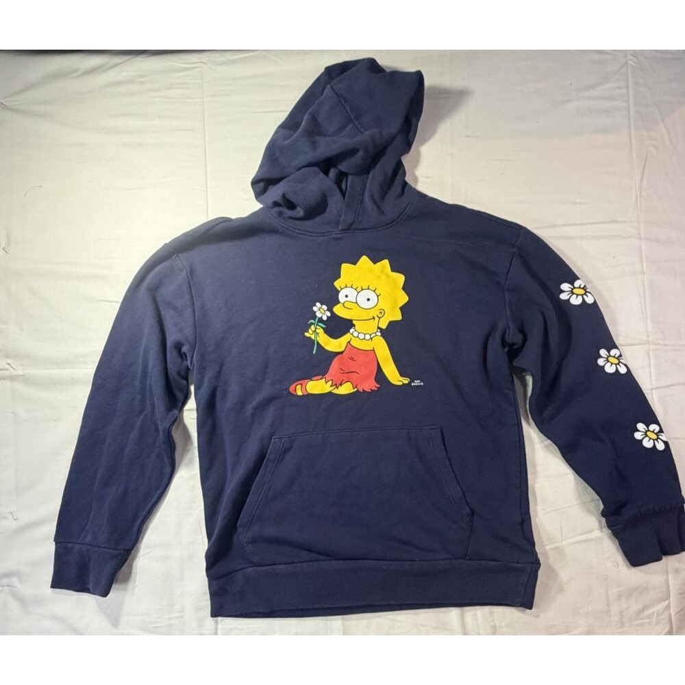 The Simpsons Lisa Simpson Floral Navy Hoodie Women's XL White Flower Sweatshirt